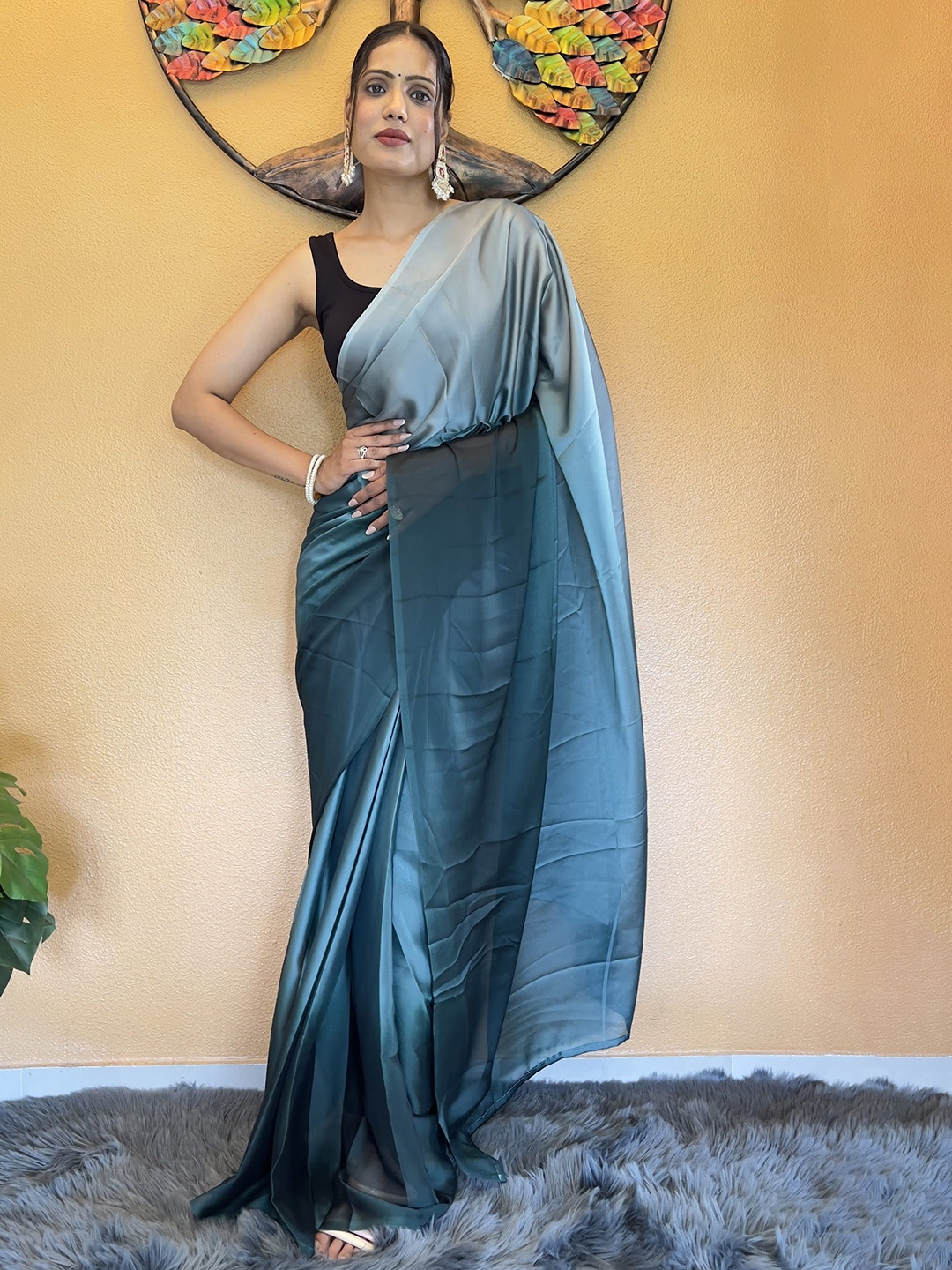 

KALINI Ombre Pure Chiffon Ready to Wear Saree, Grey