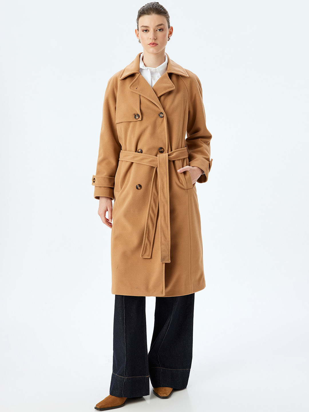 

Koton Women Single-Breasted Overcoat, Camel brown