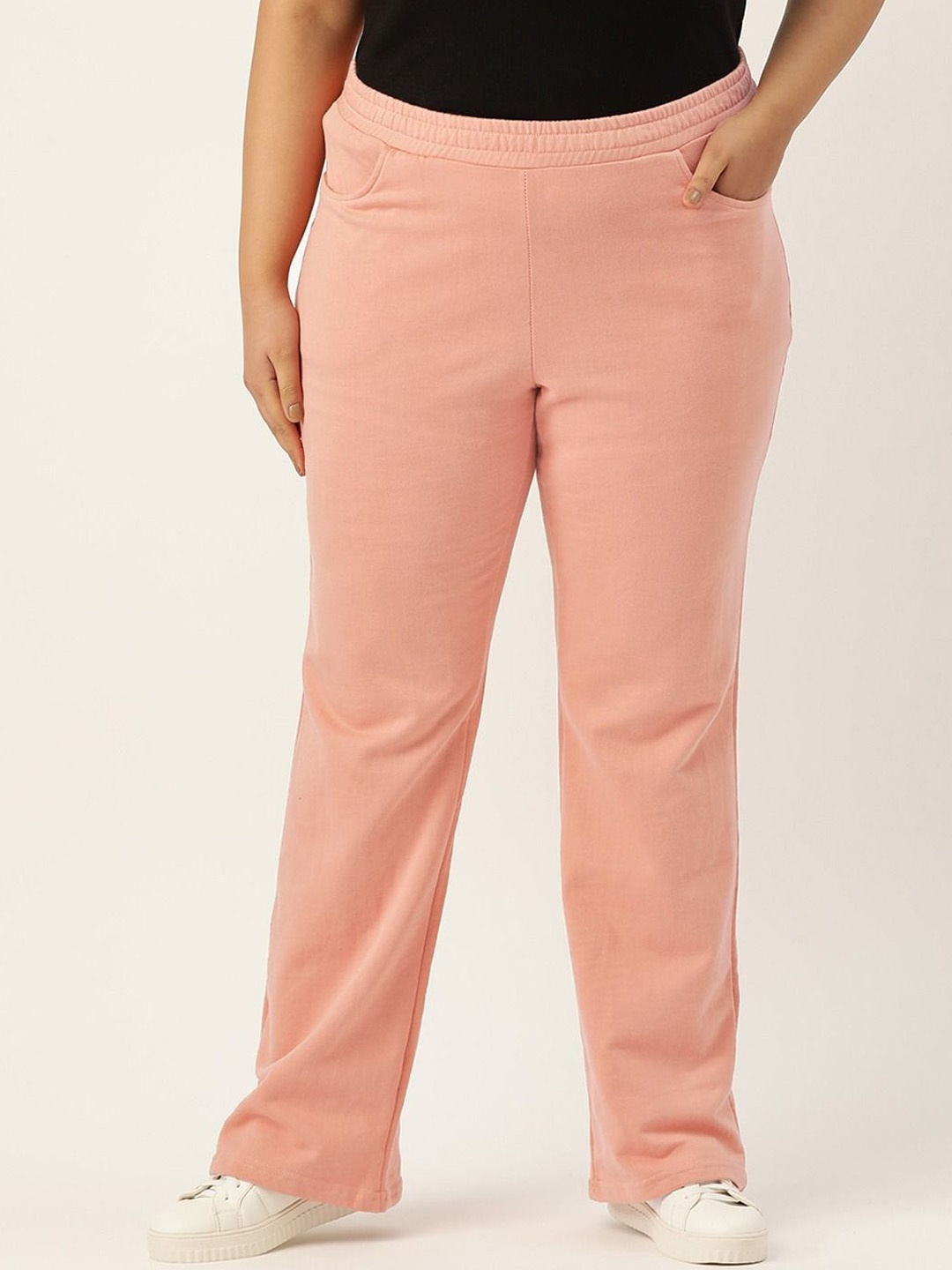 

theRebelinme Women Relaxed Straight Fit High-Rise Easy Wash Trousers, Pink