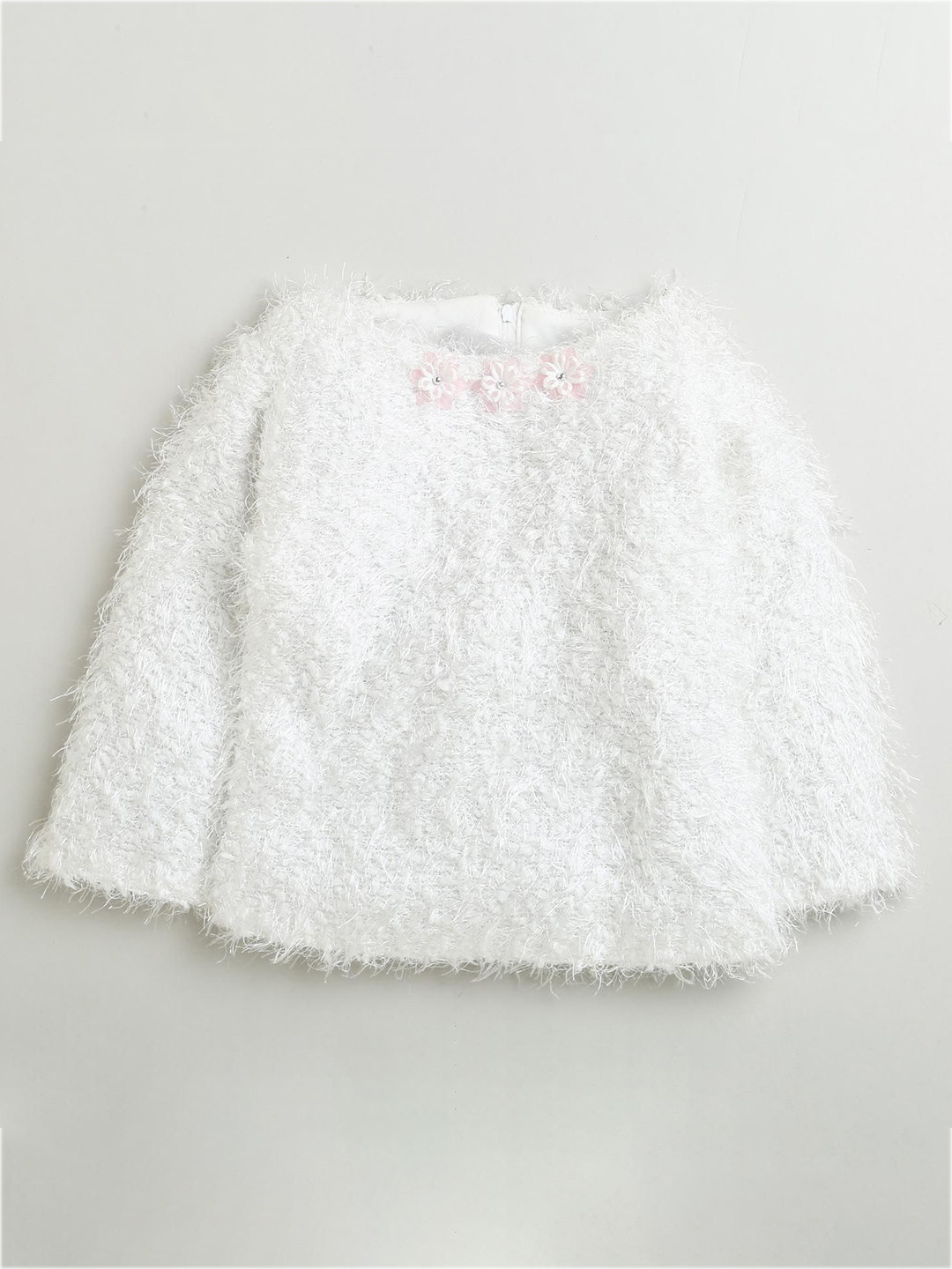 

Tiny Girls Self Design Round Neck Top, White