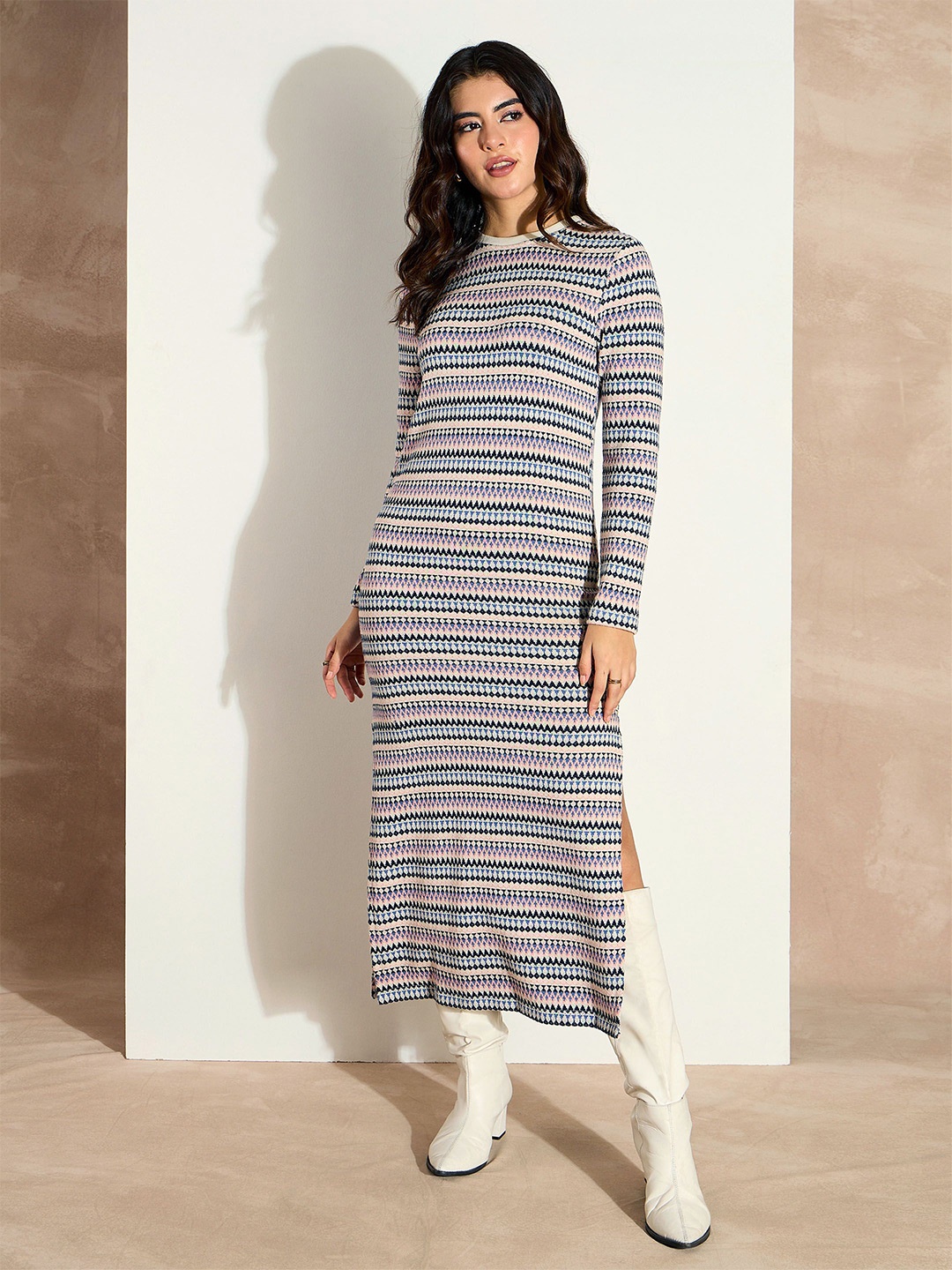 

SASSAFRAS Striped Maxi Midi Dress, White