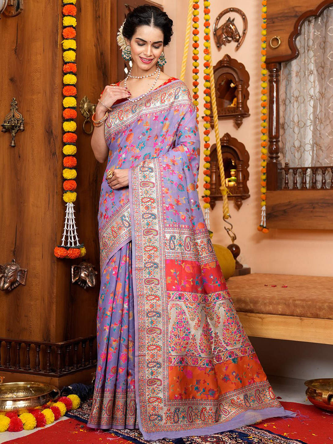 

DEVATITHI Silk Blend Saree, Purple