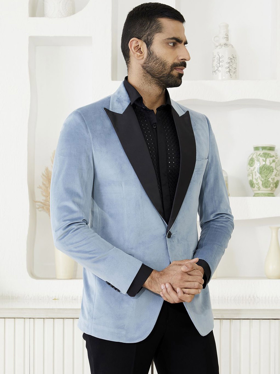 

MR BUTTON Tailored-Fit Single Breasted Blazer, Blue