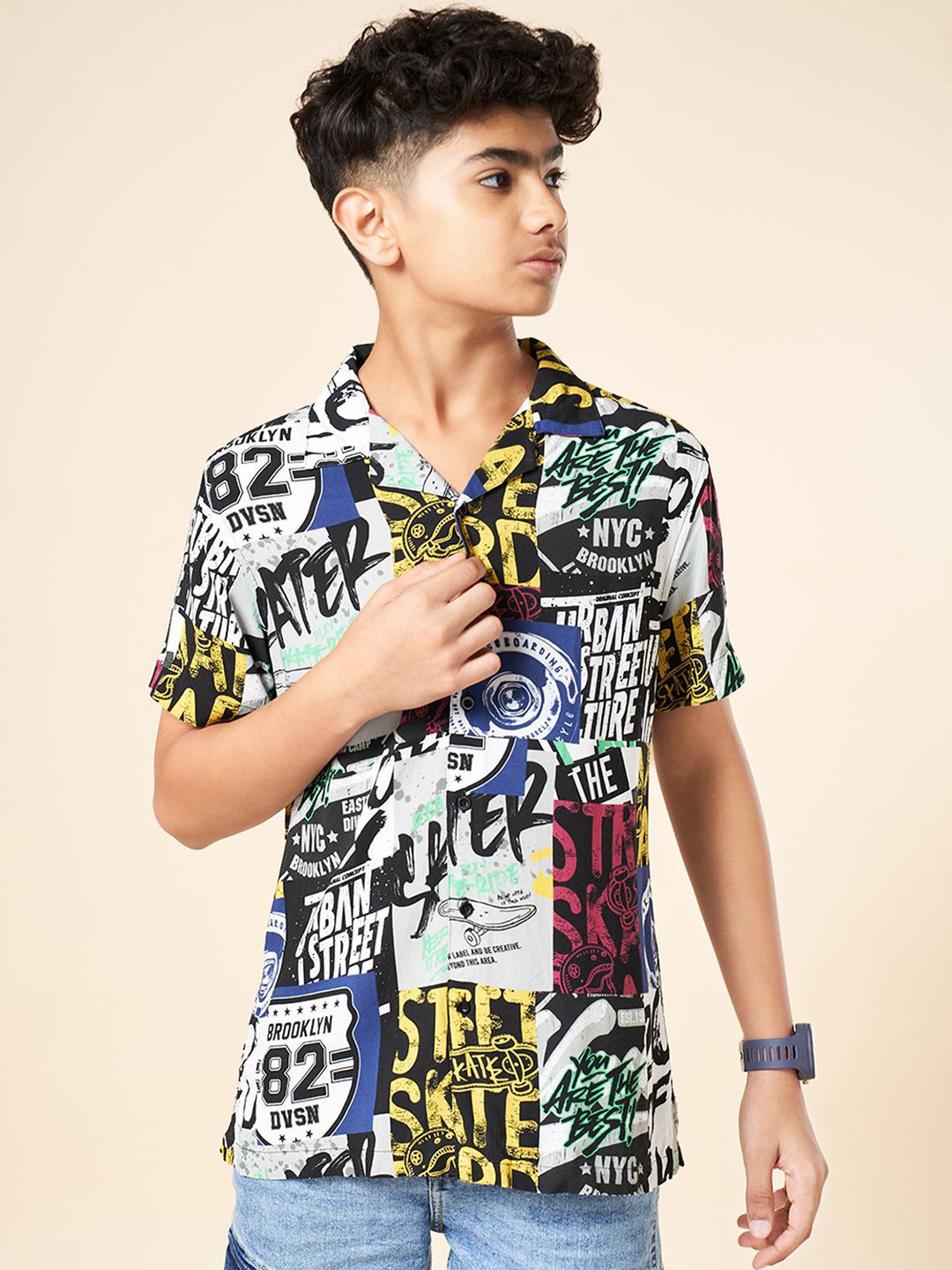 

Coolsters by Pantaloons Boys Floral Opaque Printed Casual Shirt, Navy blue