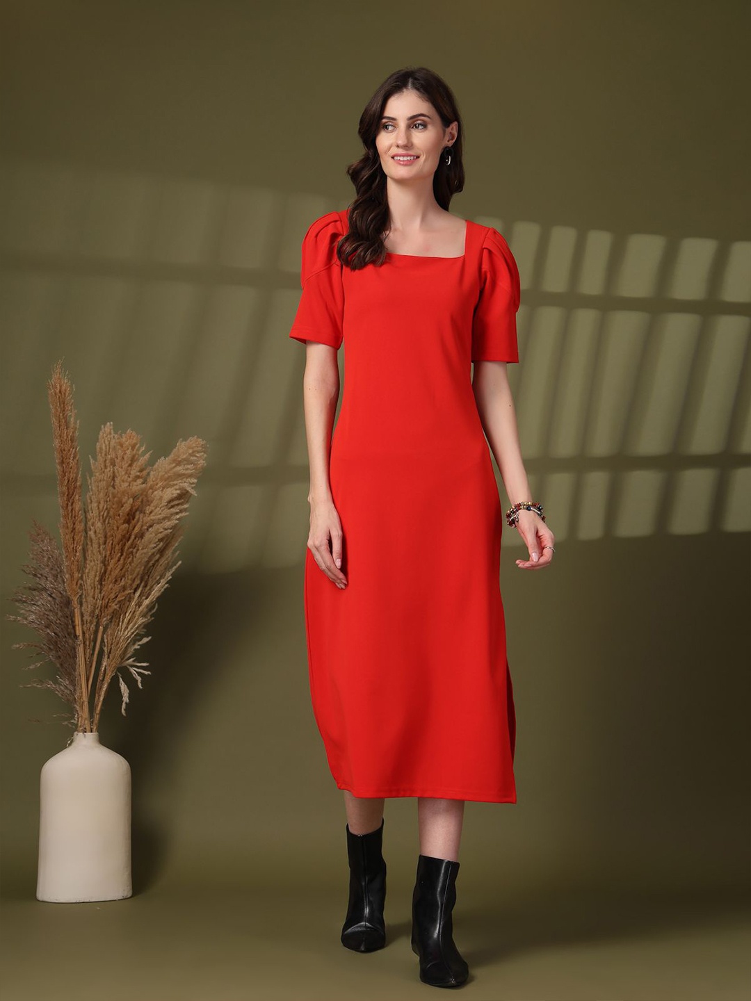 

plusS Fit & Flare Midi Dress, Red