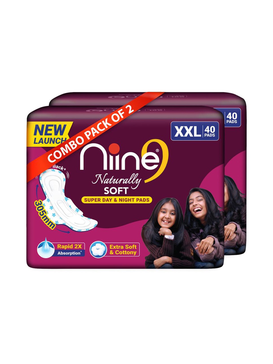 

Niine Set Of 2 Naturally Soft Quick Absorption Sanitary Pads- 40 Pads Each, White