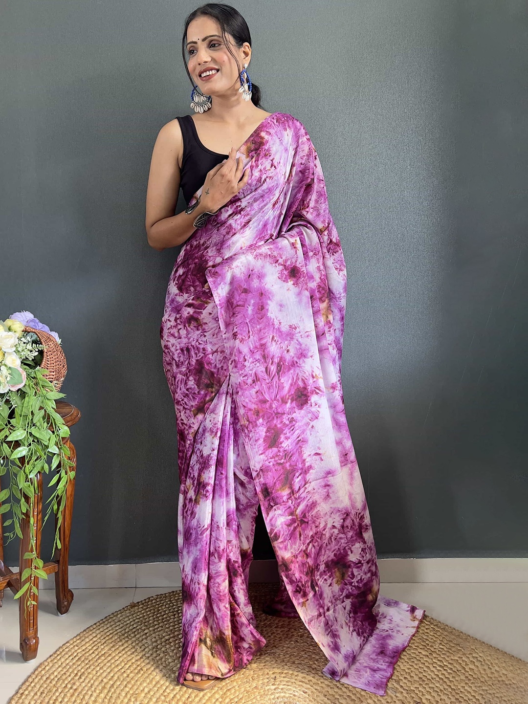 

KALINI Tie and Dye Ready to Wear Pure Chiffon Saree, Purple