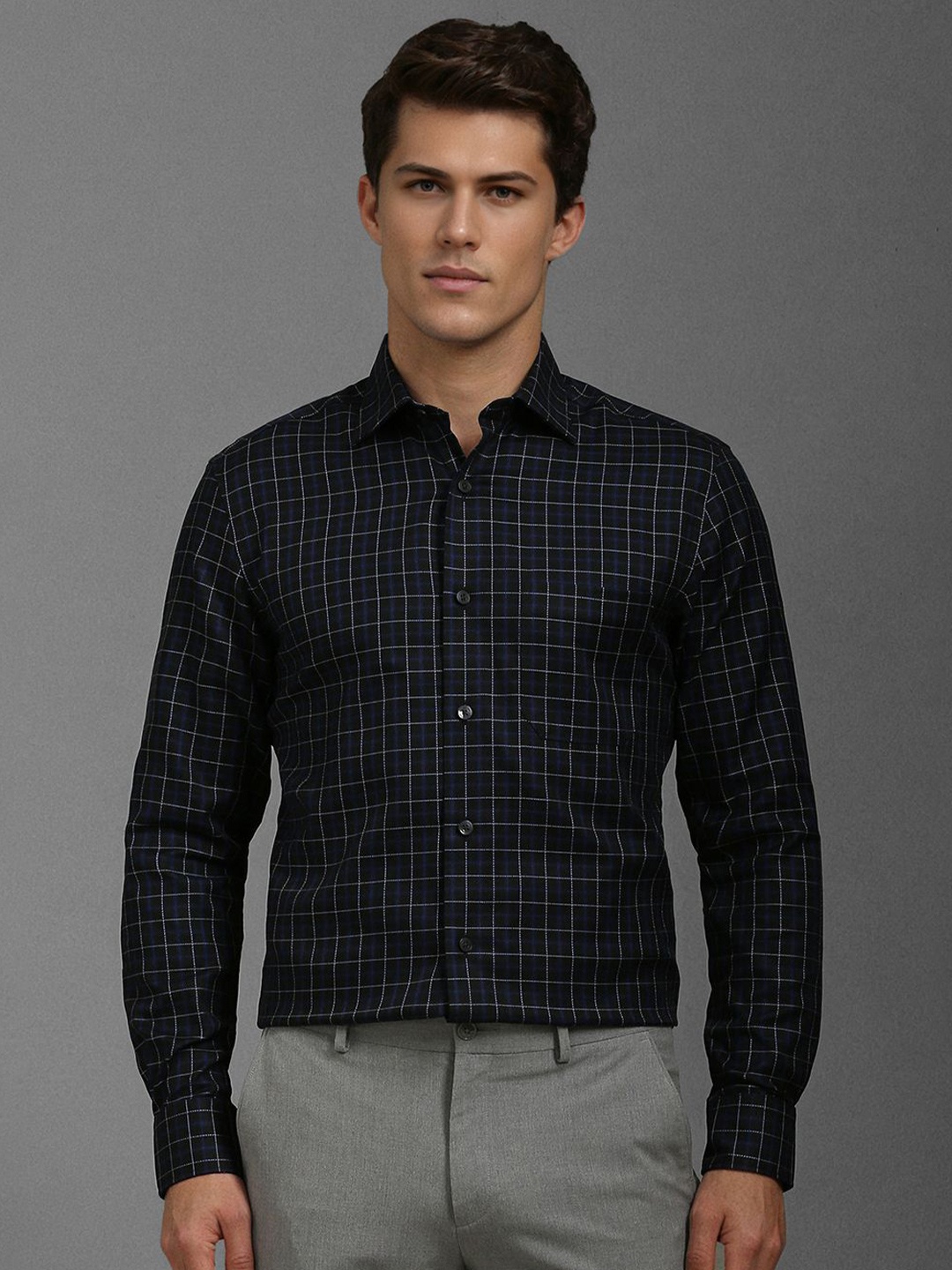 

Louis Philippe Men Classic Opaque Checked Formal Shirt, Black