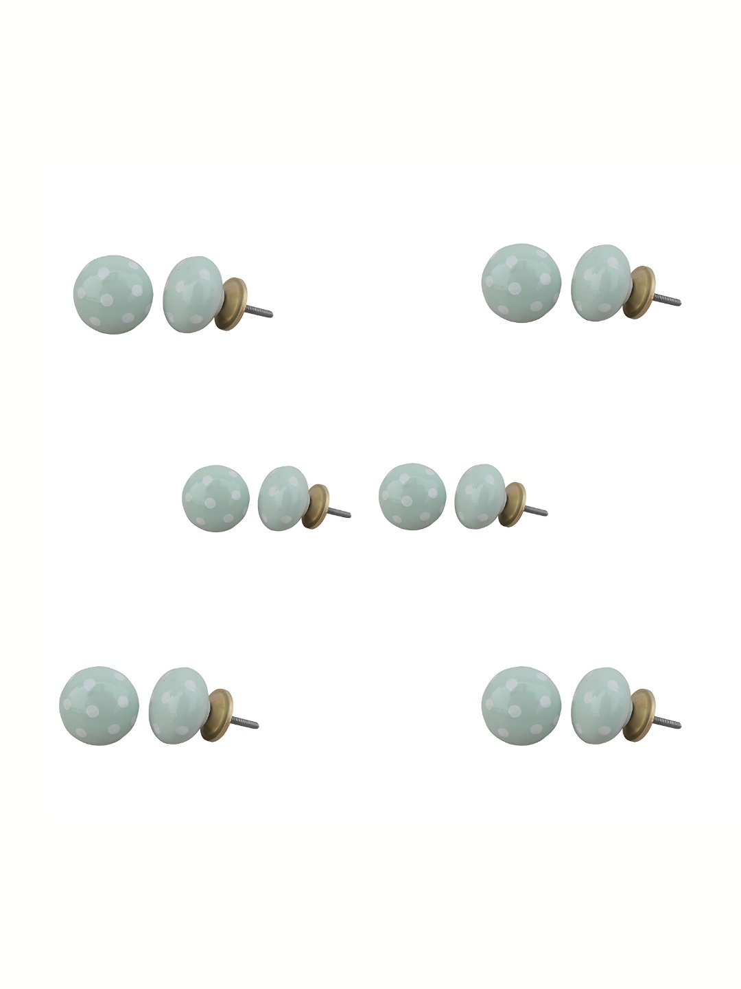 

Indianshelf 6Pcs Green & White Textured Ceramic Polka Dot Knobs