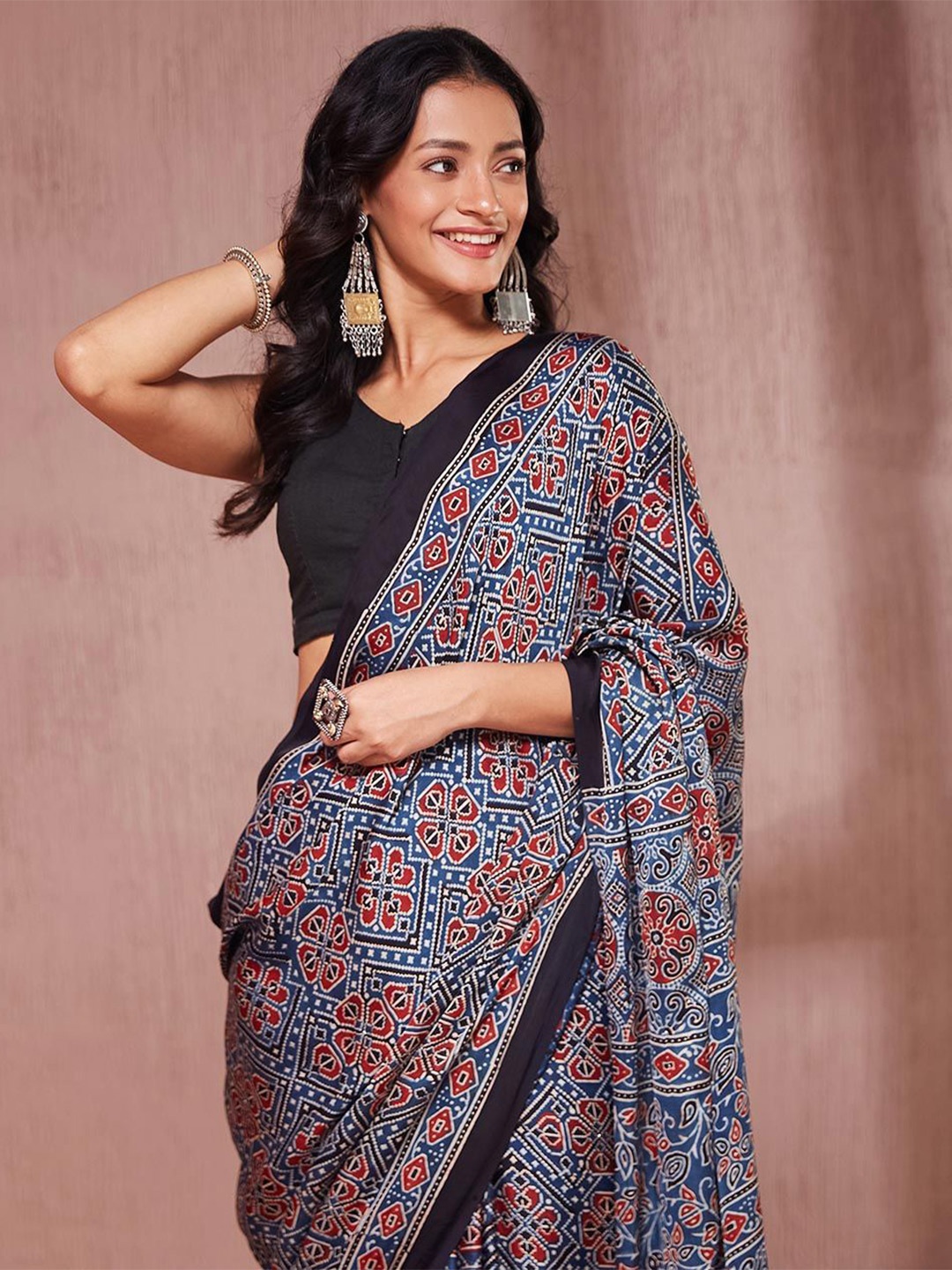 

Fabindia Ethnic Motifs Printed Saree, Blue