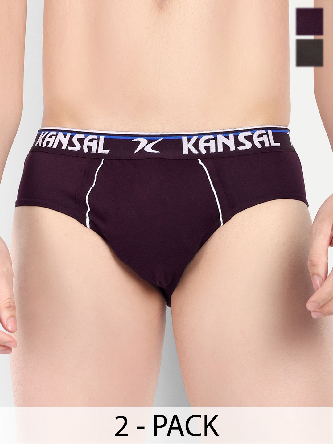 

KANSAL Men Pack Of 2 Anti-Odour Cotton Low-Rise Basic Briefs 8-CUT_1062_P2_CM, Coffee brown