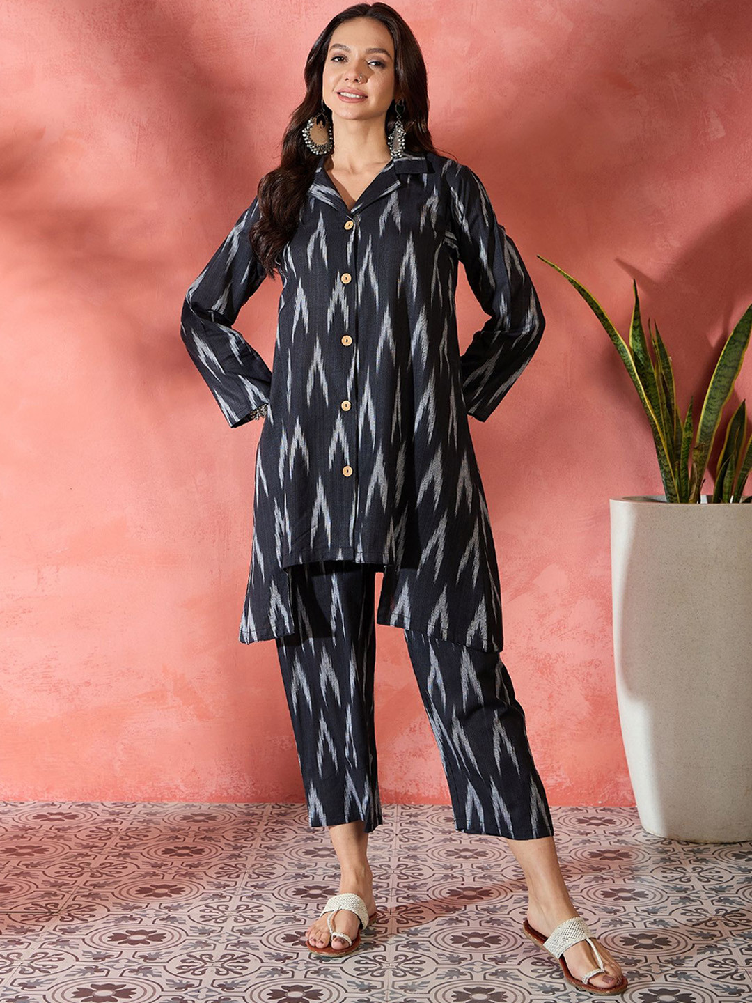 

InWeave Printed Pure Cotton Top With Trousers Co-Ords, Black
