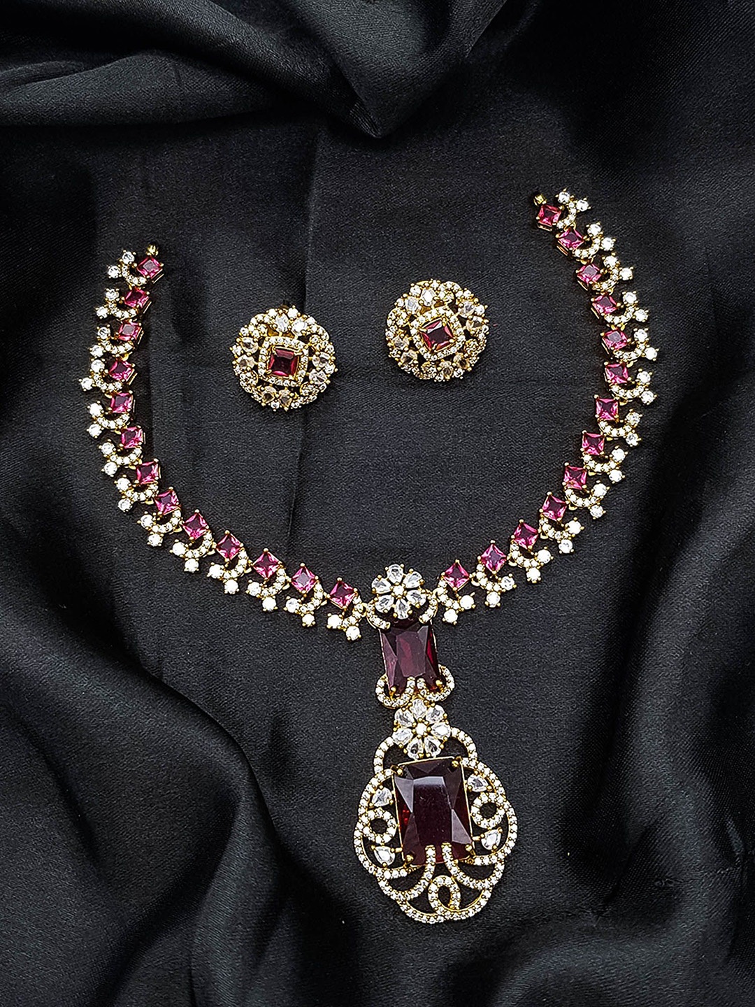 

GRIIHAM Gold Plated CZ Studded Jewellery Set