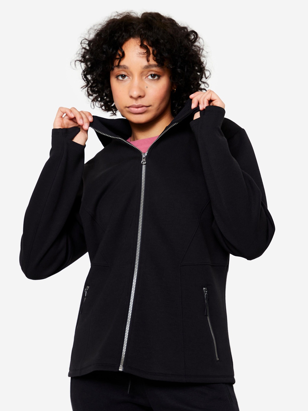 

Domyos By Decathlon Women Cotton Hooded Sporty Jacket, Black