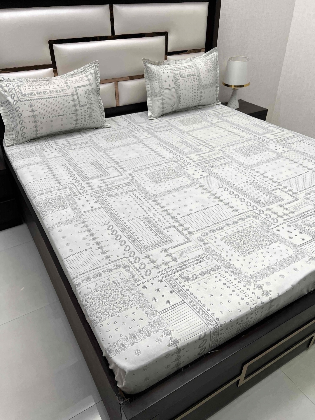 

Pure Decor Grey & Grey Ethnic Motifs 250 TC Queen Bedsheet with 2 Pillow Covers