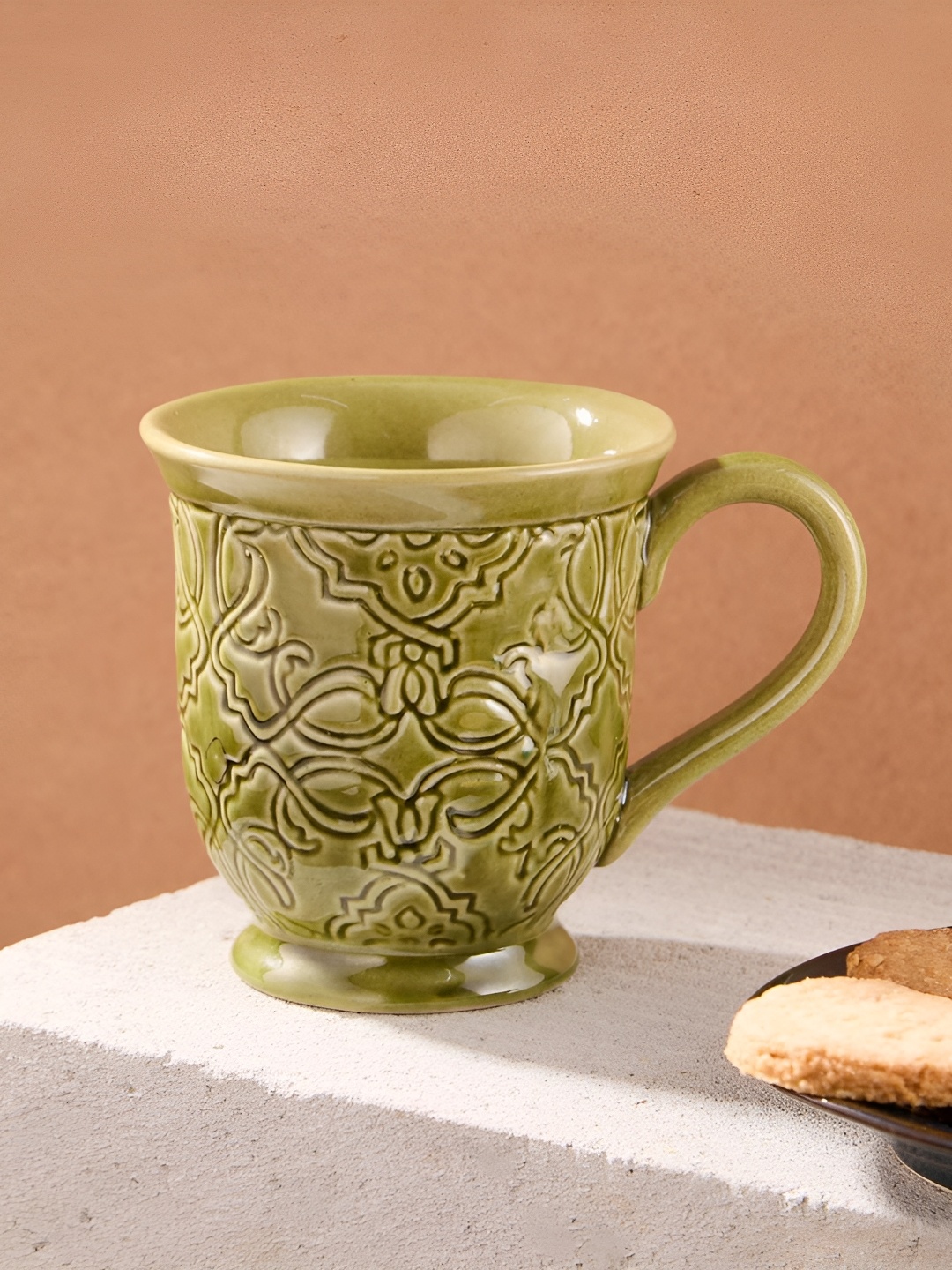 

Fabindia Green Ethnic Motifs Textured Ceramic Matte Mugs Set of Cups and Mugs