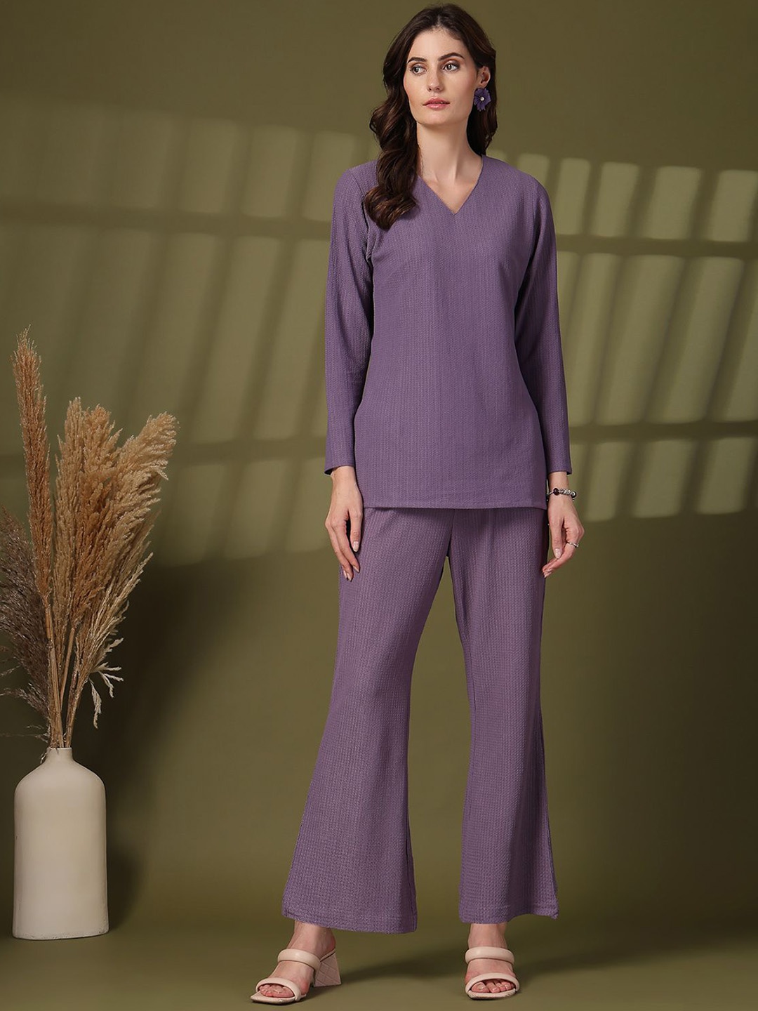 

plusS V Neck Top With Trousers Co-Ords, Lavender
