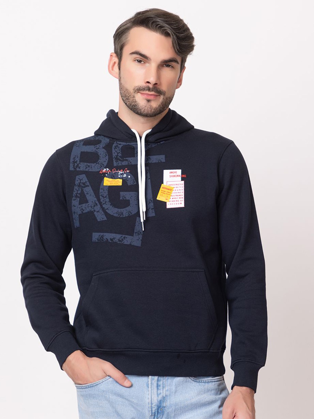 

ARIIX Men Printed Hooded Sweatshirt, Navy blue