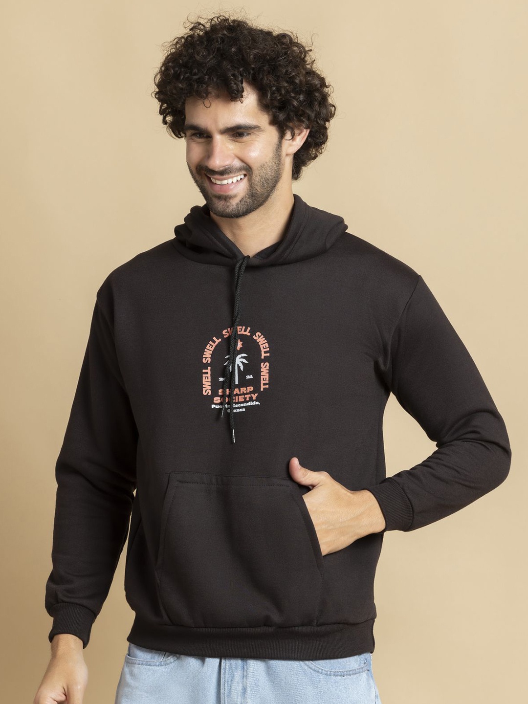 

OCTICS Men Printed Hooded Sweatshirt, Black