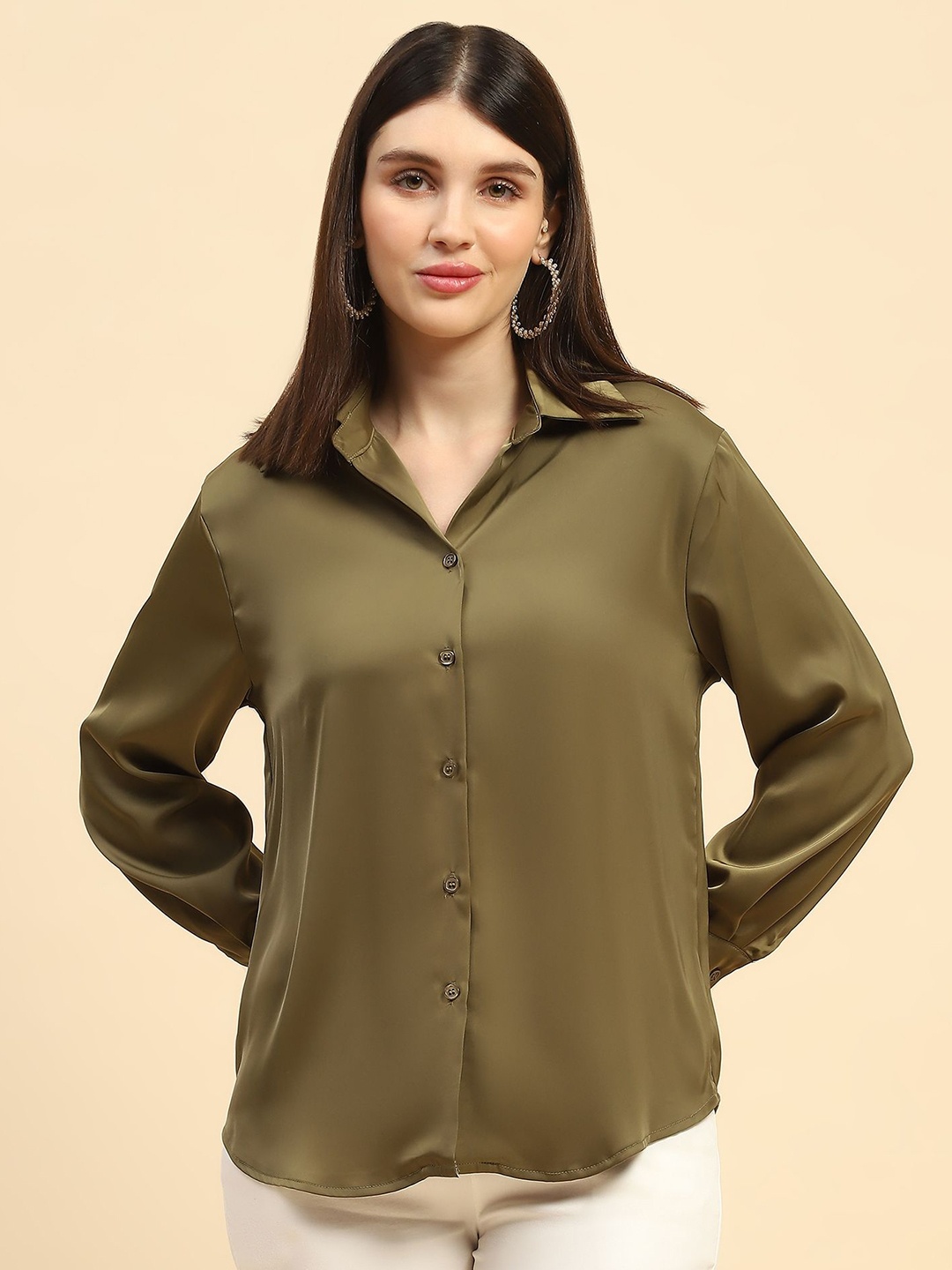 

Global Republic Women Comfort Opaque Casual Shirt, Green