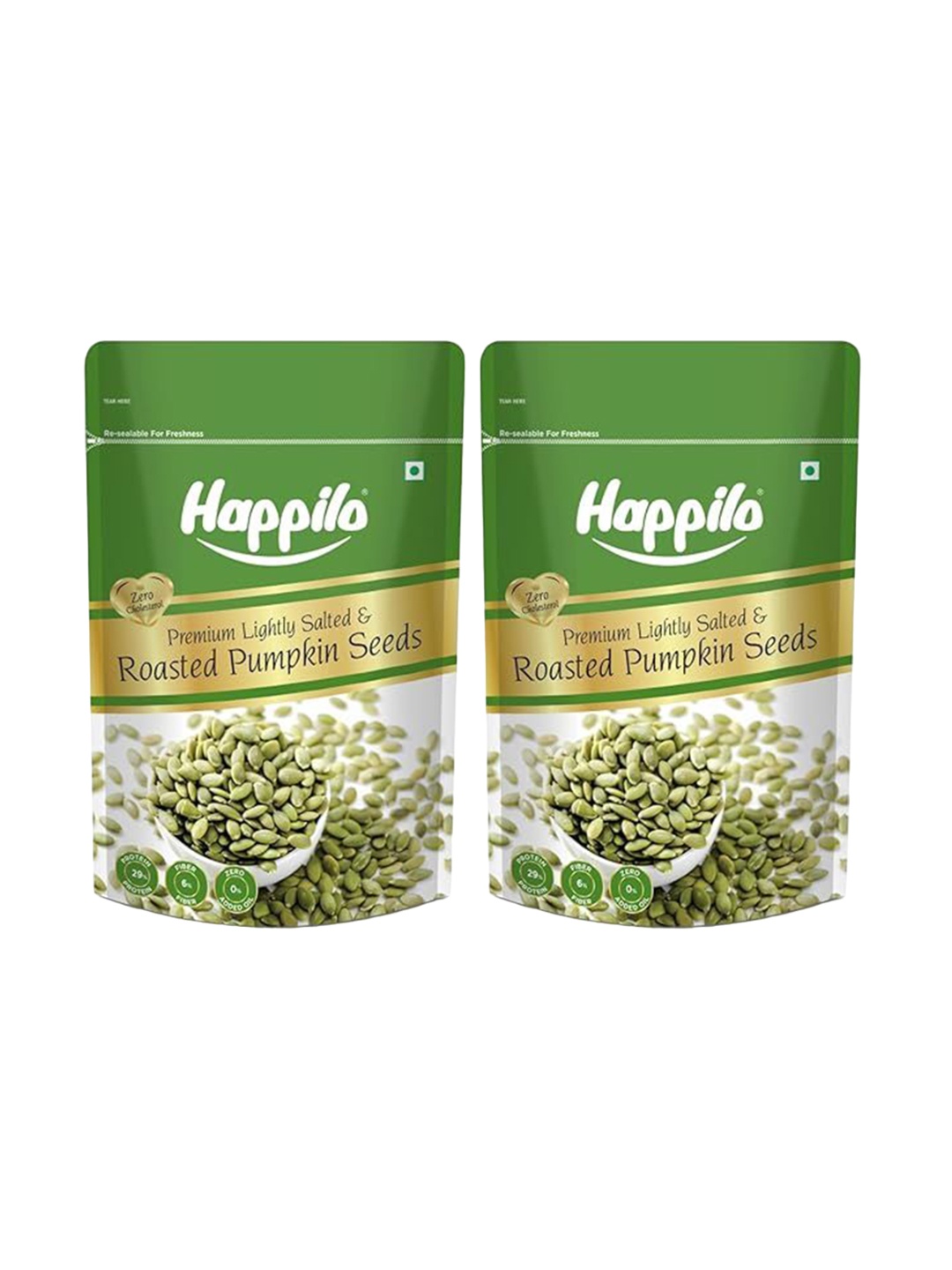 

Happilo Pack of 2 Lightly Salted and Roasted Pumpkin Seeds - 200 g Each, Green