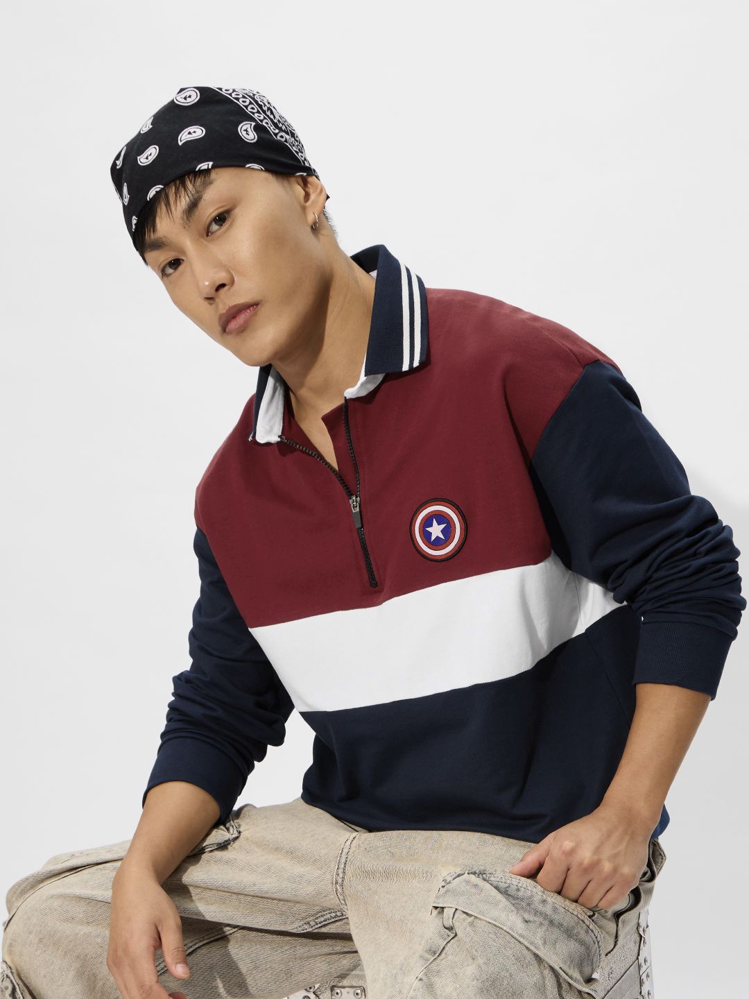 

The Souled Store Men Typography Captain America Printed Polo Collar T-shirt, Multi