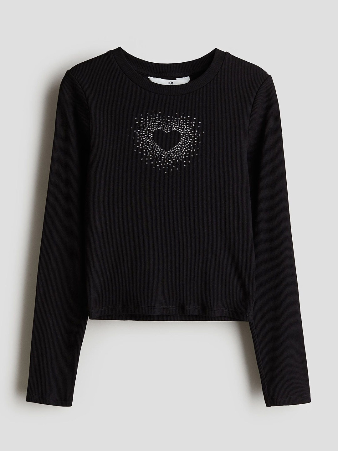 

H&M Girls Ribbed Cotton Top, Black