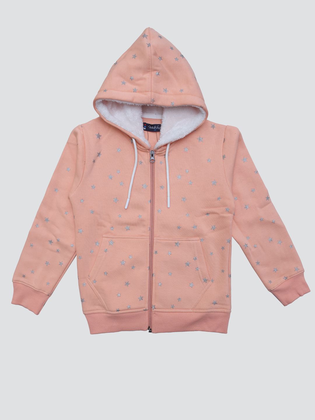 

White Snow Girls Conversational Printed Hooded Sweatshirt, Peach