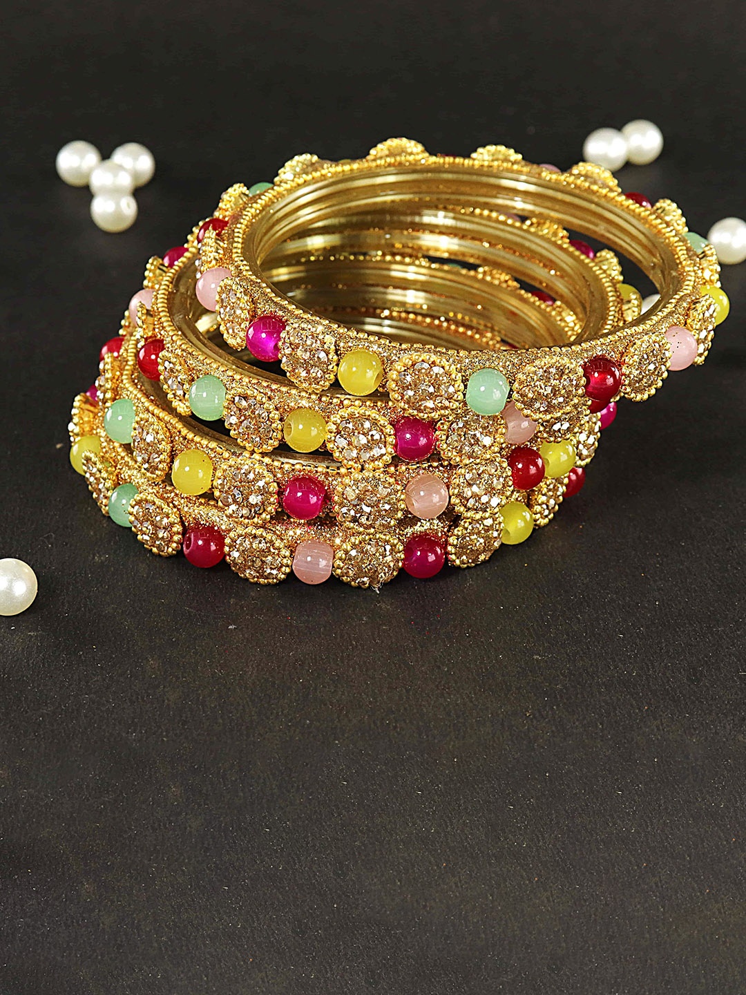 

ZULKA Set Of 4 CZ-Studded Bangles, Gold