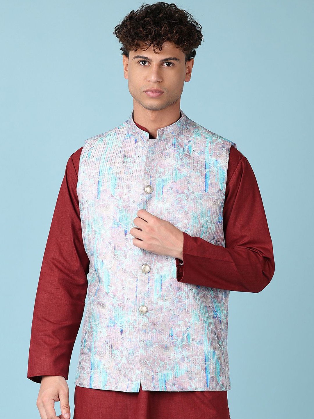

V-Mart Printed Nehru Jacket, Blue