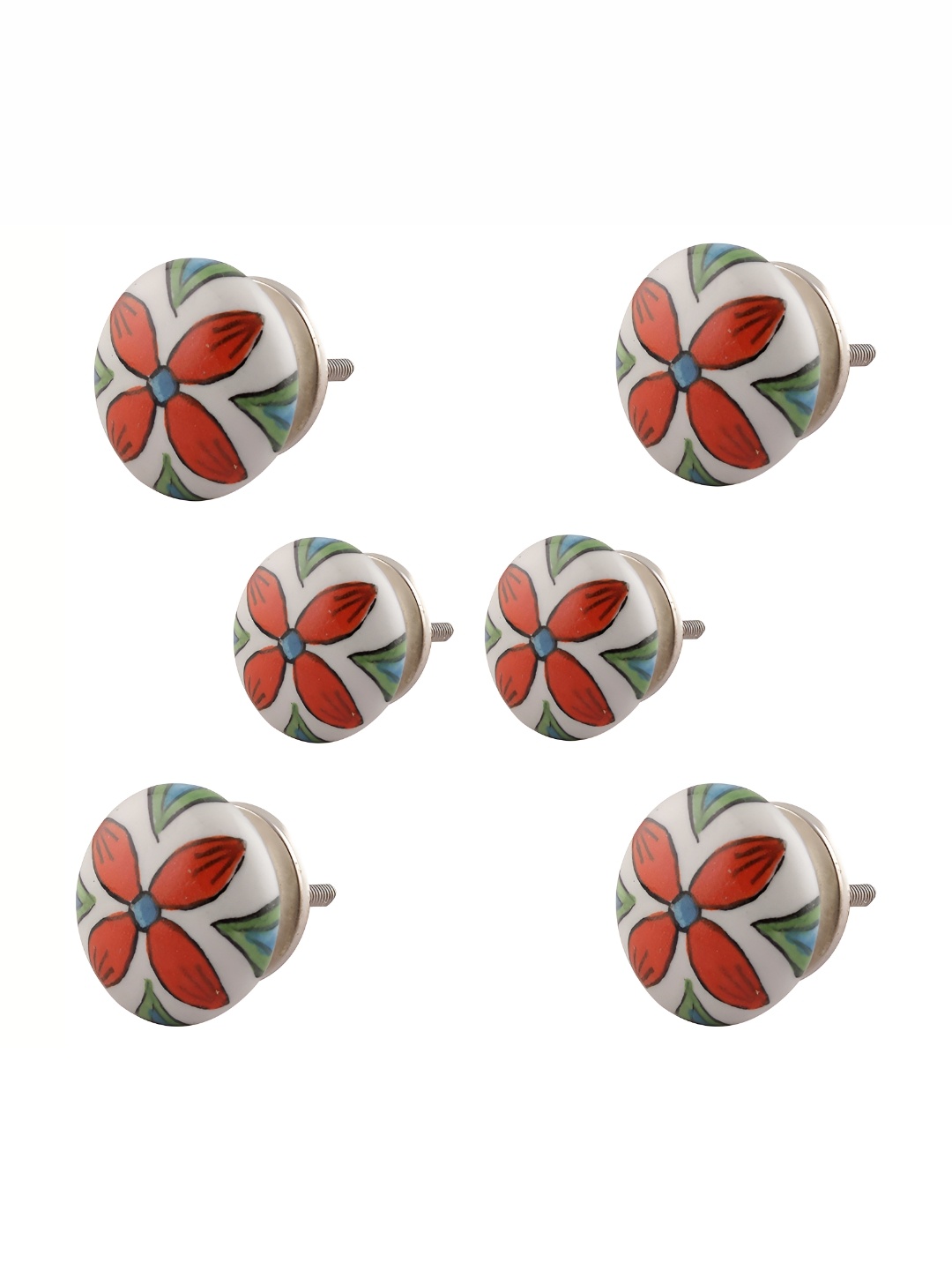 

Indianshelf 6Pcs Orange-Colored & White Textured Ceramic Floral Knobs