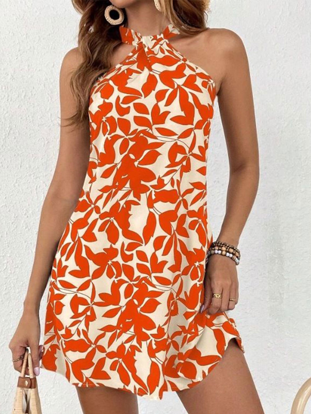 

StyleCast Floral Tie-Up Neck A-Line Mini Dress, Orange