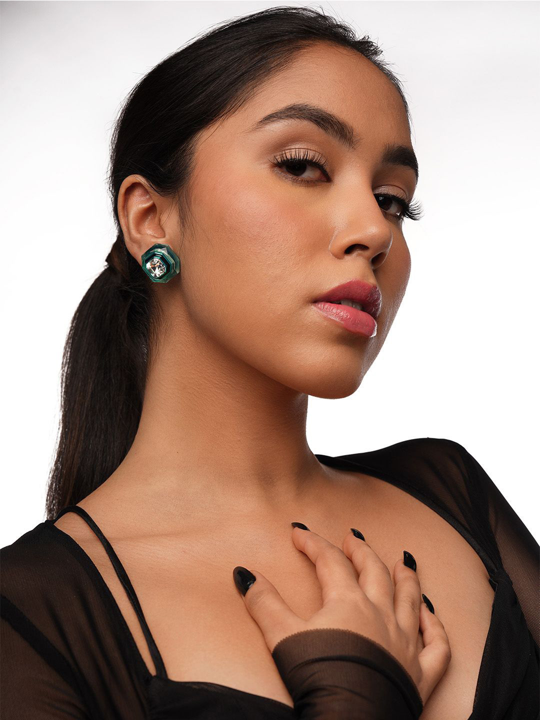 

Isharya Contemporary Studs Earrings, Green