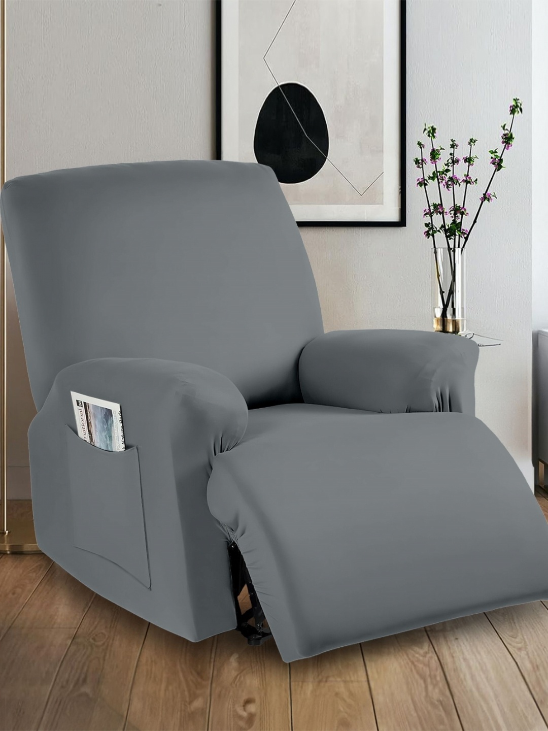 

Cortina Stretch Solid 1 Recliner Couch Covers Fitted Non Slip Reclining Slipcovers- Grey