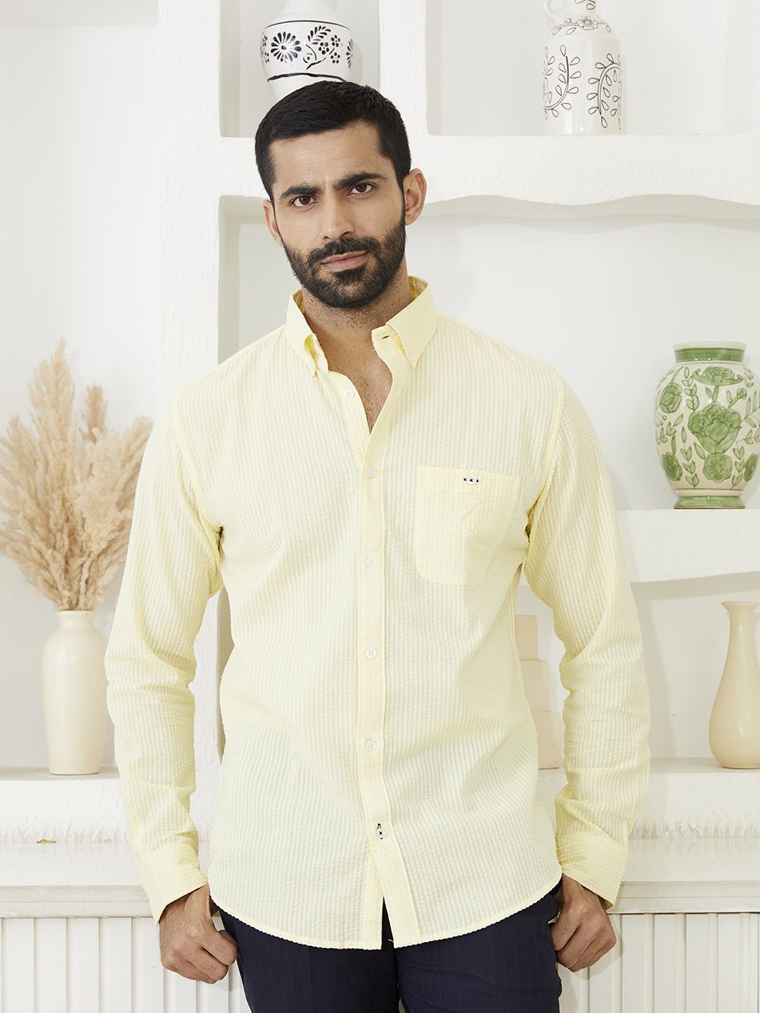 

MR BUTTON Men Relaxed Opaque Casual Shirt, Yellow