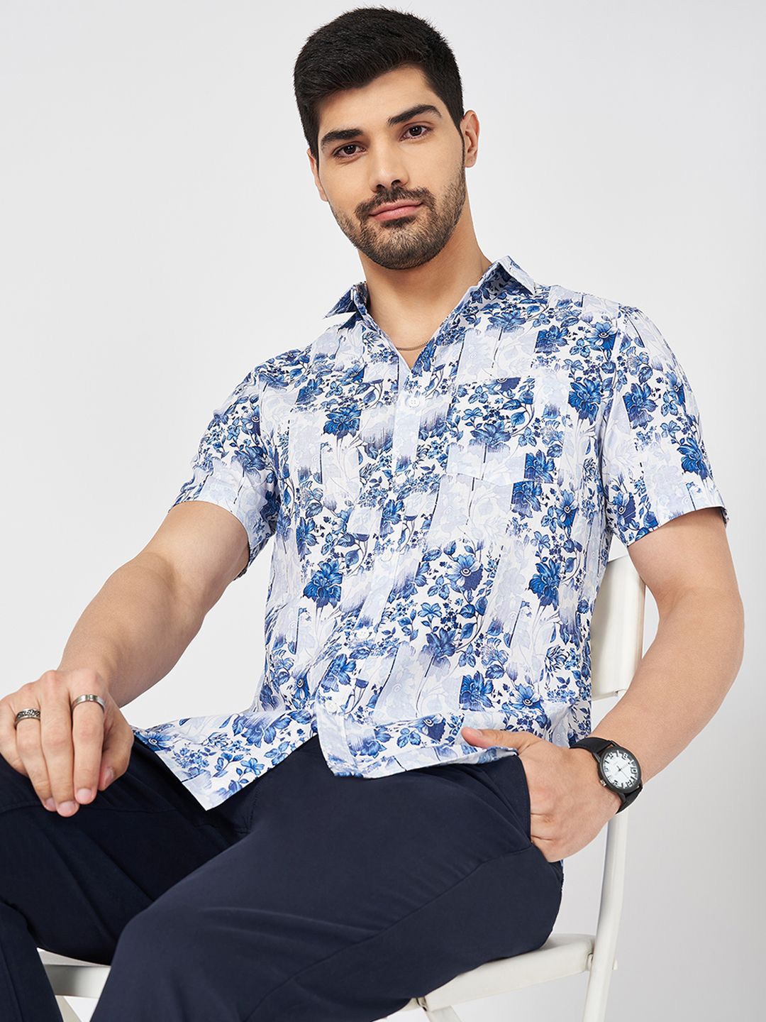 

BYFORD by Pantaloons Men Floral Opaque Printed Casual Shirt, Blue