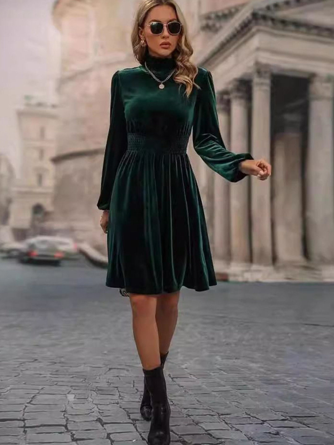 

StyleCast Bishop Sleeve Layered A-Line Dress, Green
