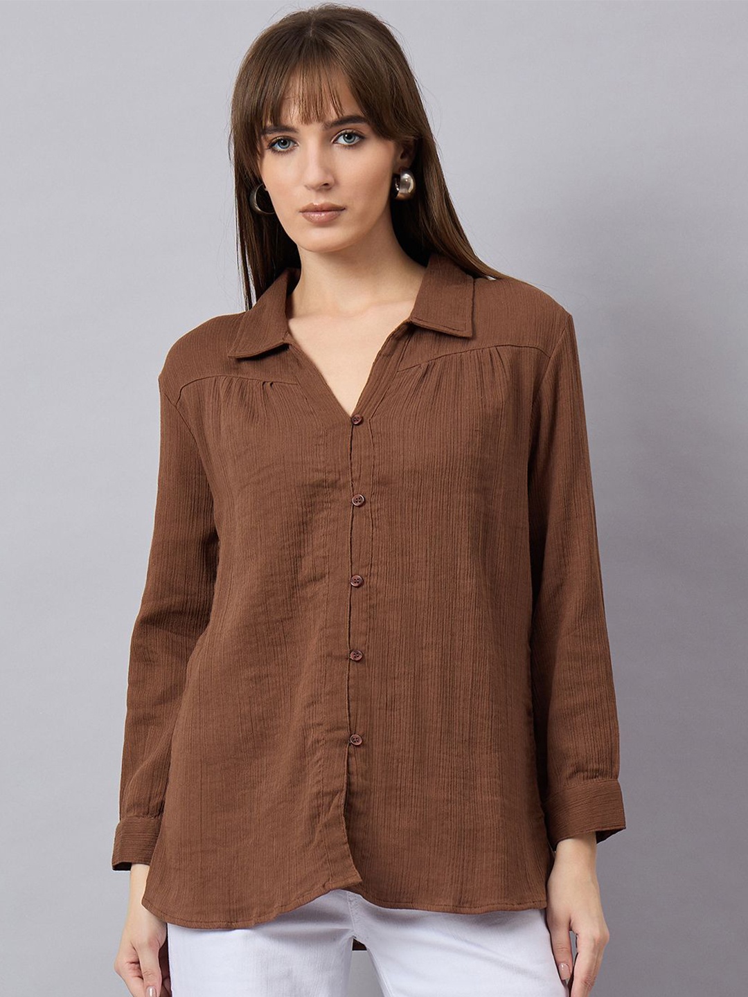 

Orchid Blues Women Smart Opaque Casual Shirt, Brown