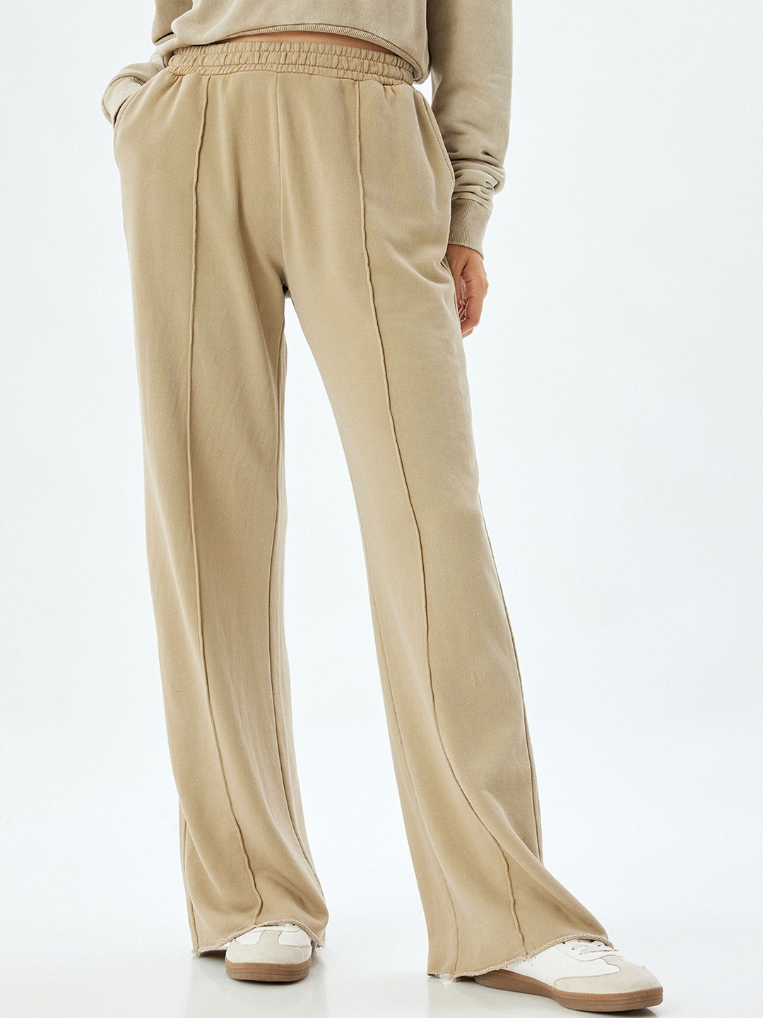 

Koton Mid- Rise Straight Fit Wide Leg Trousers, Beige