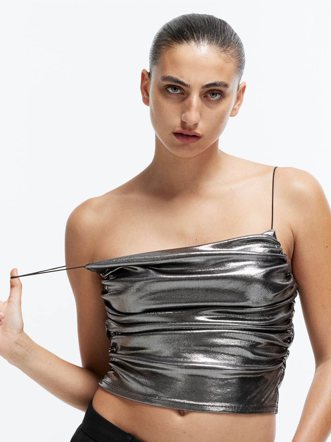 

H&M Draped Strappy Top, Silver