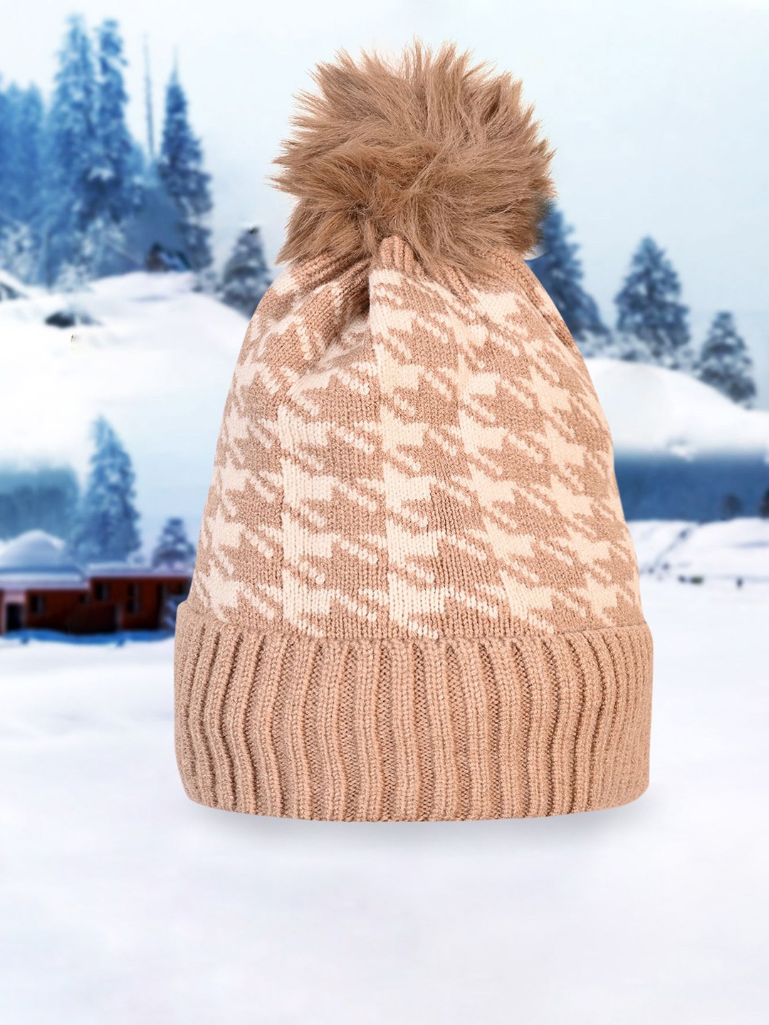 

LOOM LEGACY Women Printed Beanie, White