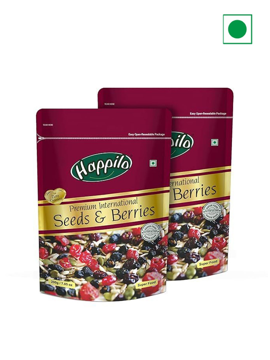 

Happilo Set Of 2 Sweet & Crunchy Premium Seeds & Berries Mix 200g -Each, Burgundy