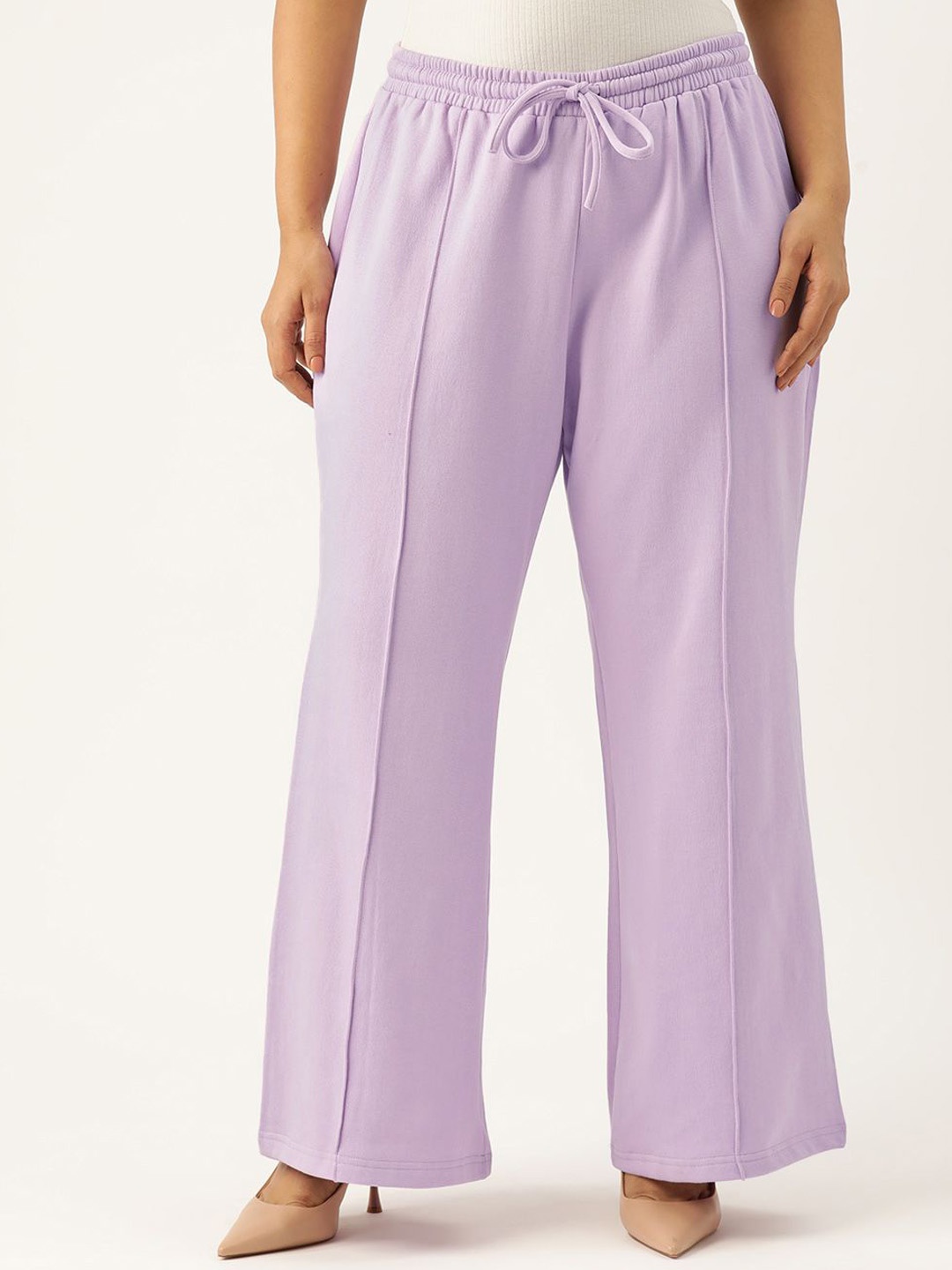 

theRebelinme Women Relaxed Straight Fit High-Rise Pleated Trousers, Lavender