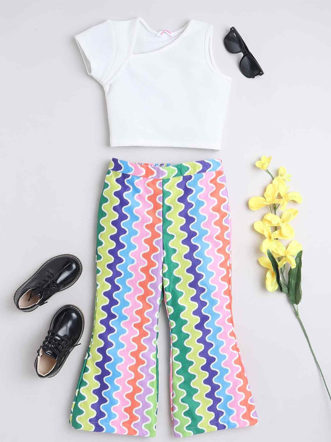 

taffykids Girls Crop Top With Trousers, White