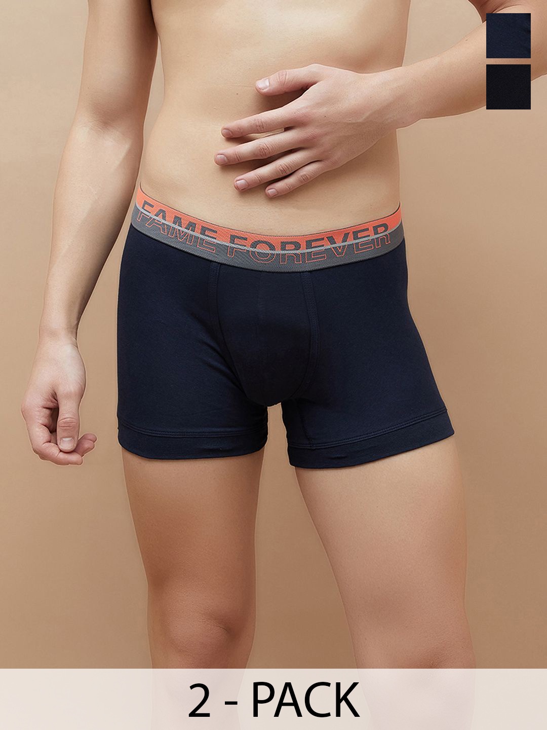 

Fame Forever by Lifestyle Pack Of 2 Cotton Breathability Trunks 1000014262200-NAVY, Navy blue