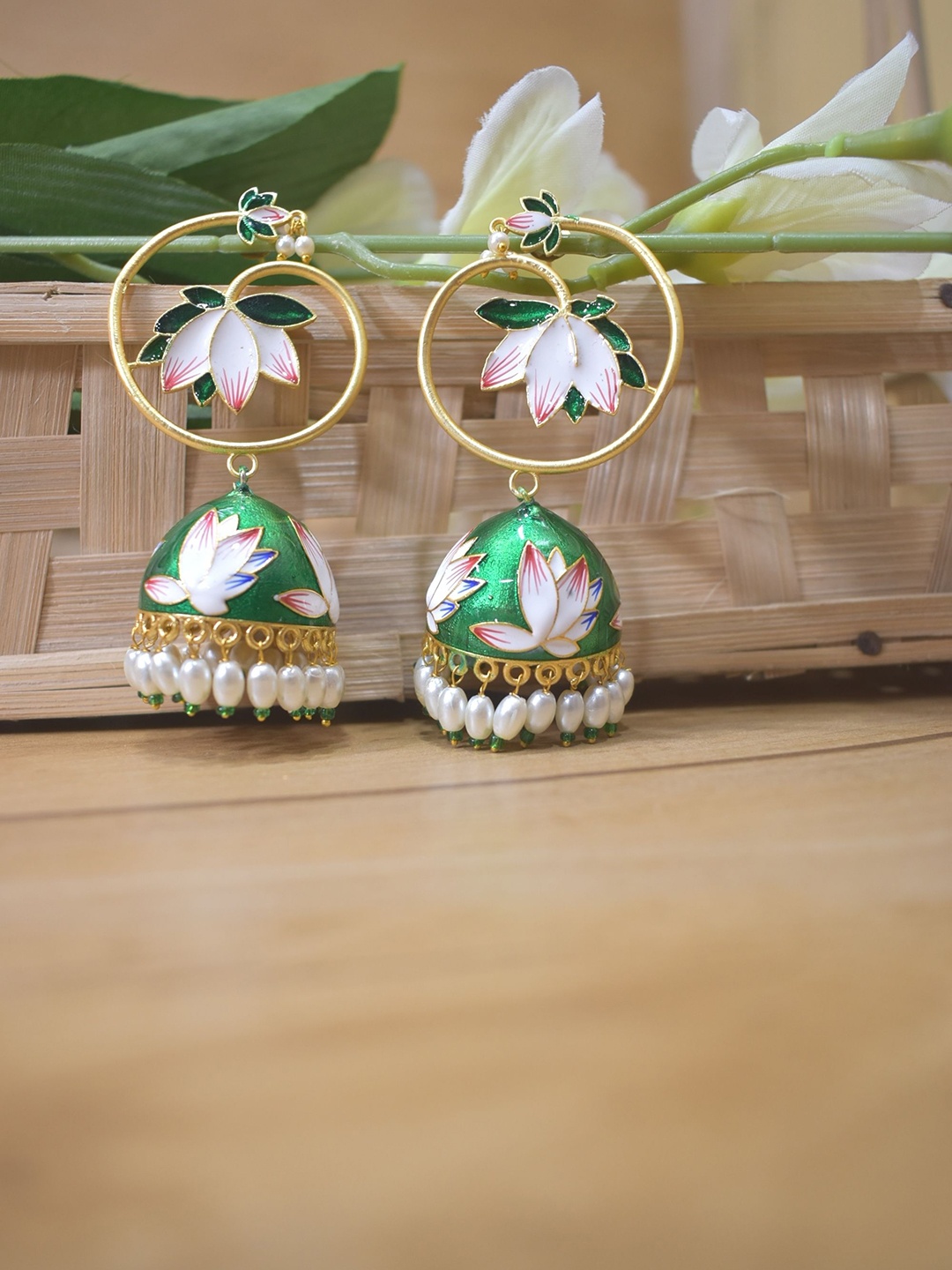 

TISHUL JEWELS Contemporary Jhumkas Earrings, Green