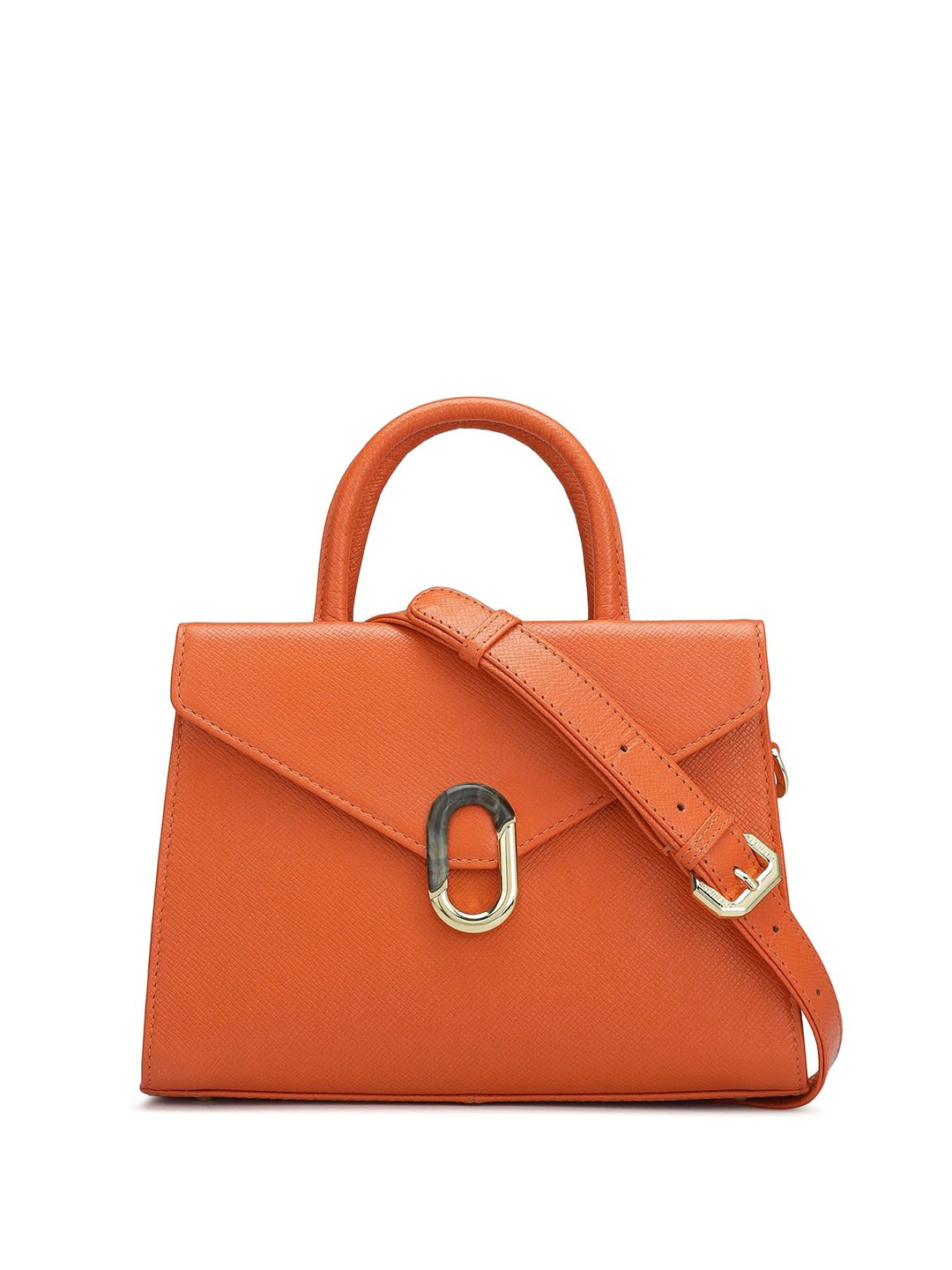 

Da Milano Textured Leather Structured Satchel, Orange