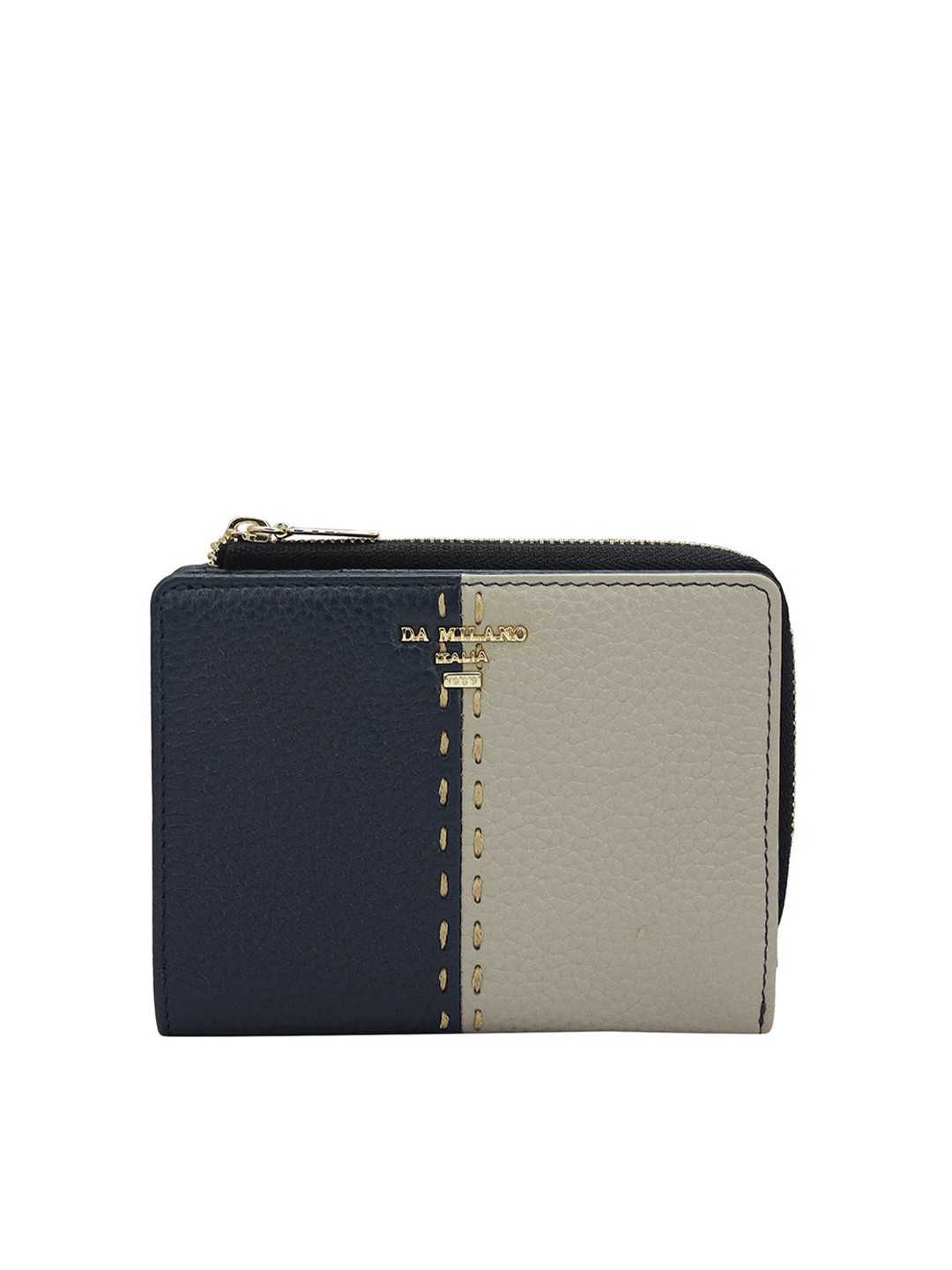 

Da Milano Women Colourblocked Leather Two Fold Wallet, Blue