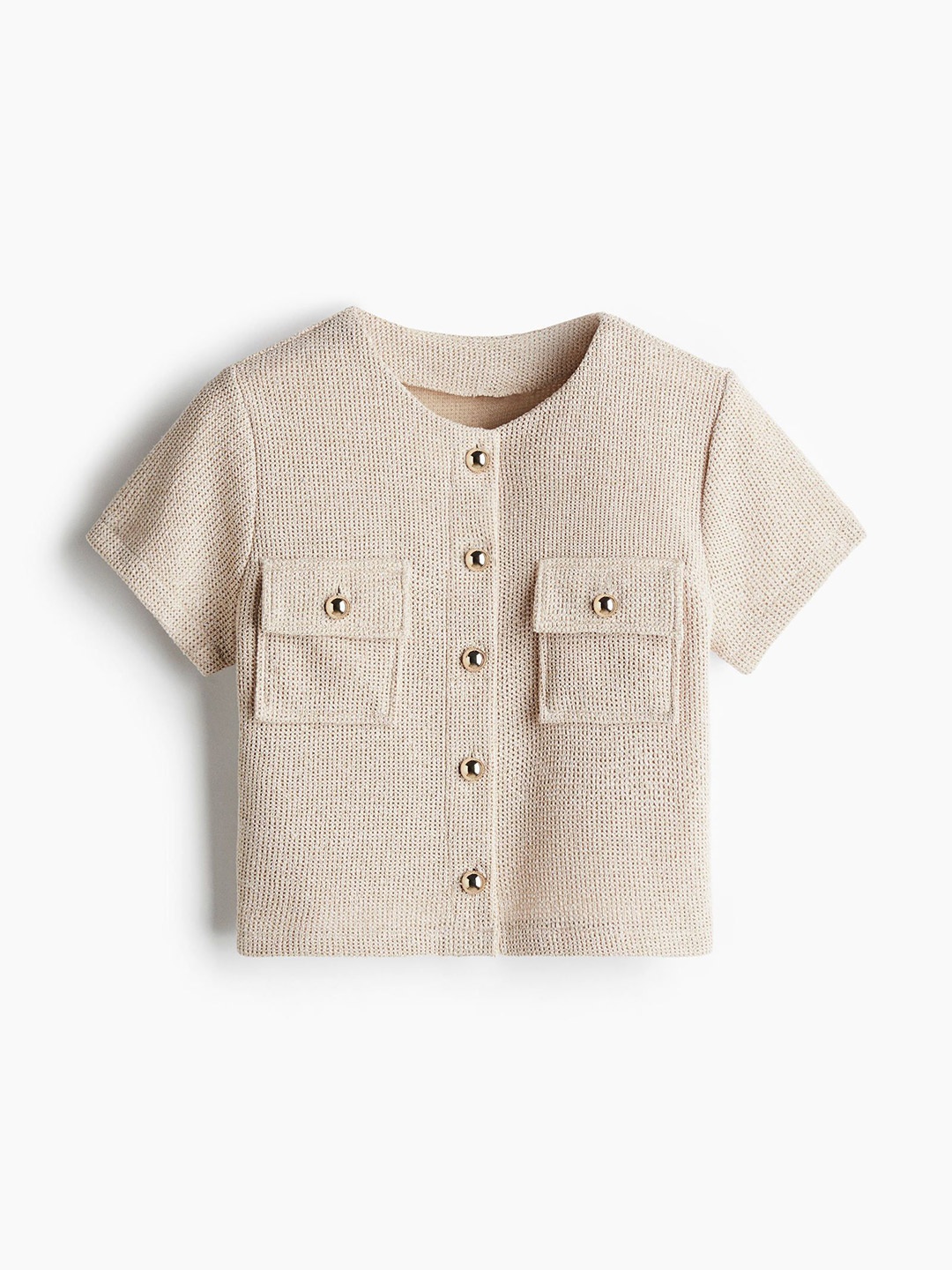 

H&M Waffled Jersey Top, Beige