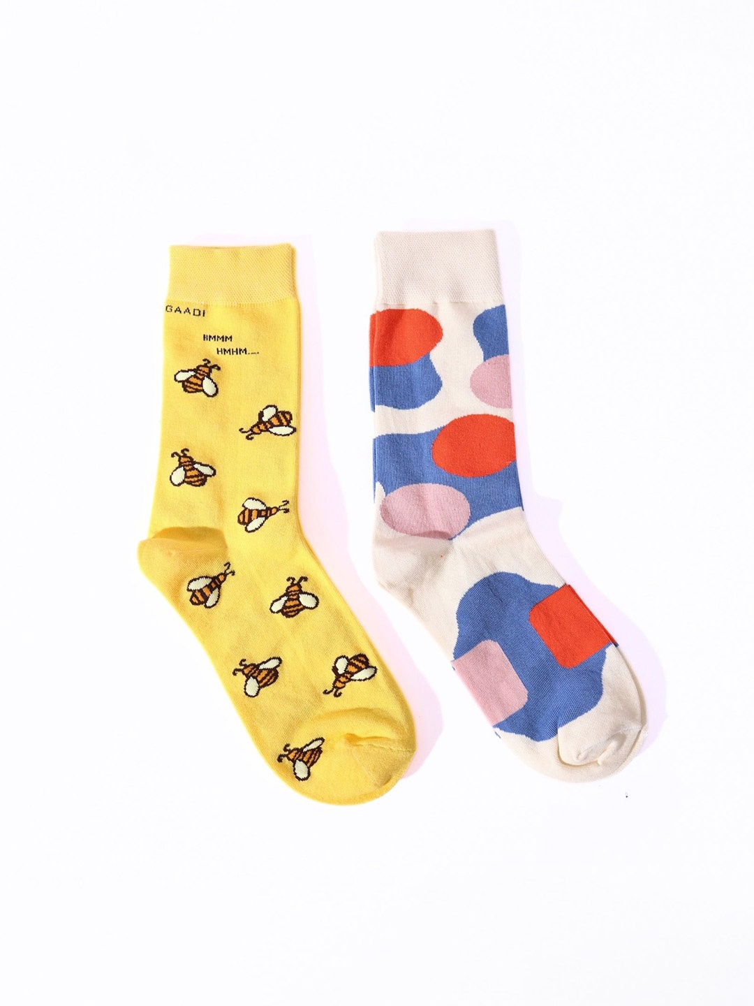 

Thela Gaadi Unisex Pack Of 2 Patterned Calf-Length Socks, Yellow